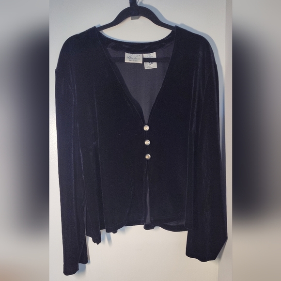 Vintage Kathie Lee Black Velvet Cardigan Size 22 #713 - Picture 1 of 3